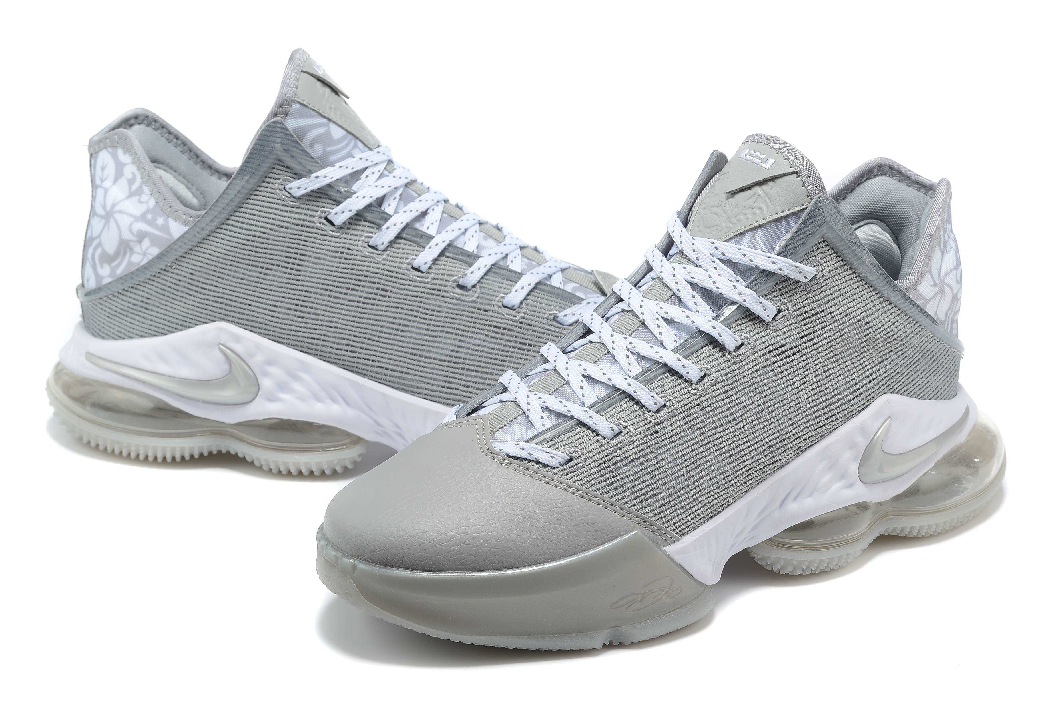 2022 Nike LeBron James 19 Low Wolf Grey White Shoes - Click Image to Close